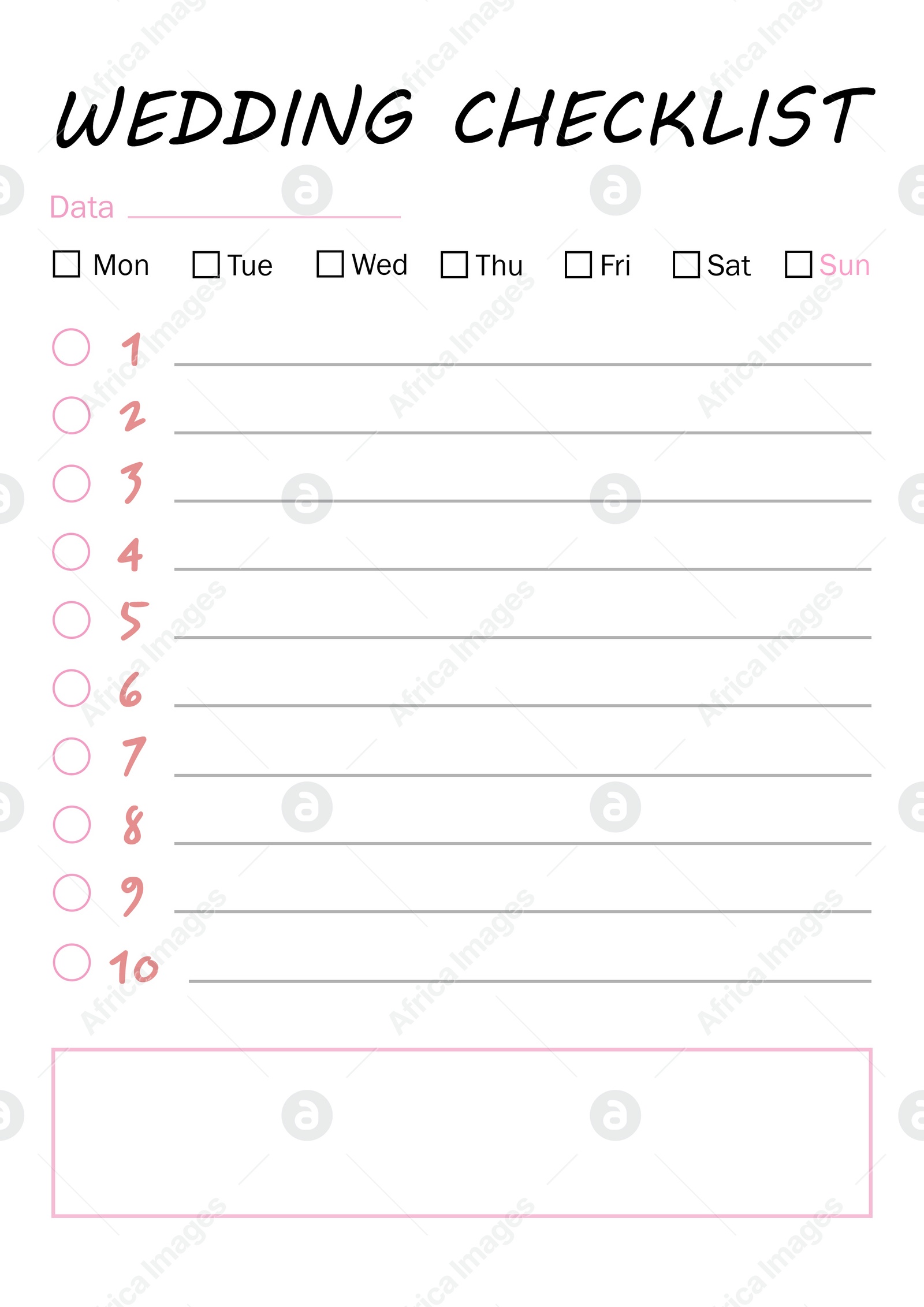 Illustration of Wedding checklist. Empty planner for party organization, illustration