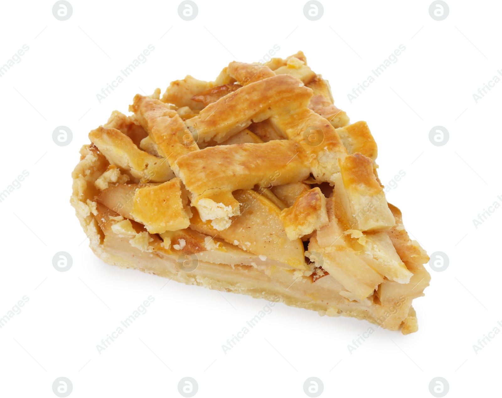 Photo of Piece of tasty homemade quince pie isolated on white