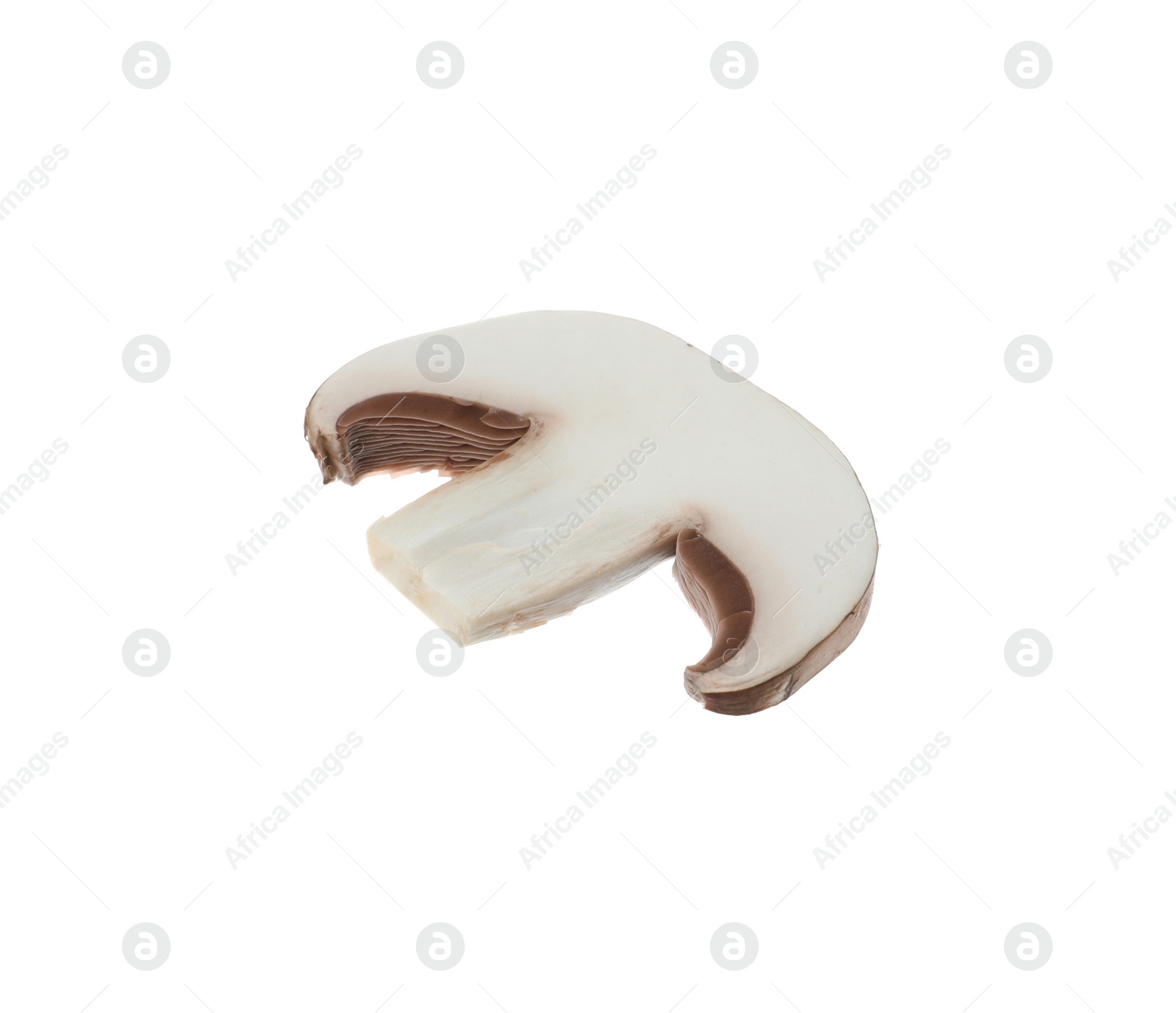 Photo of Slice of champignon mushroom isolated on white