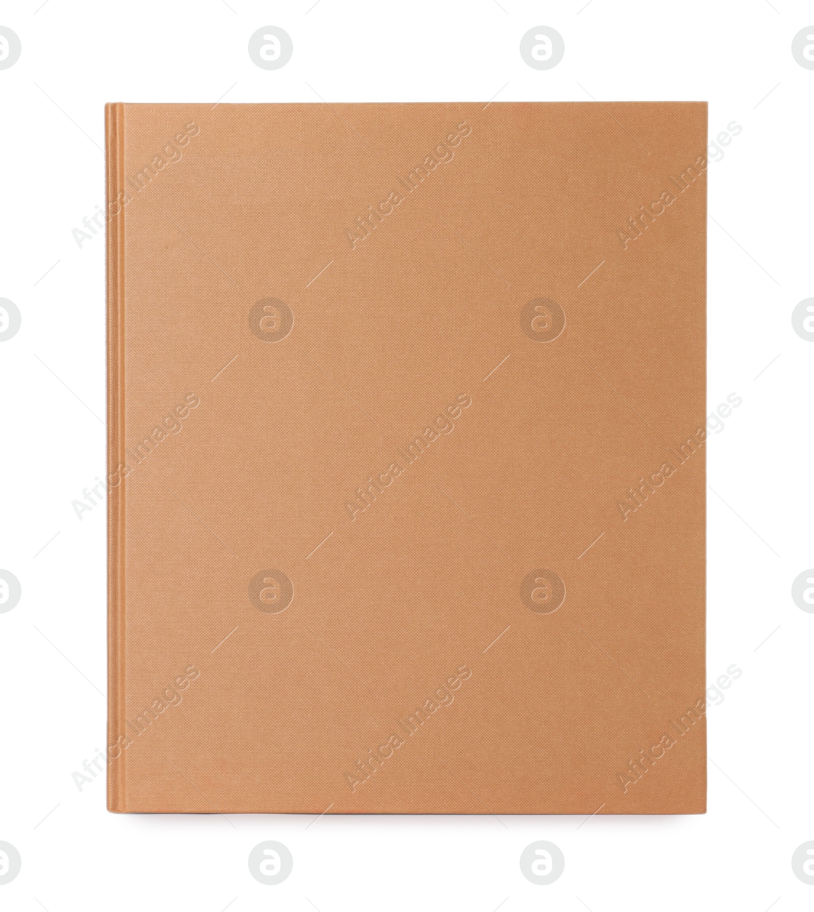 Photo of Closed book with brown hard cover isolated on white