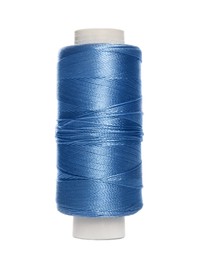 Spool of light blue sewing thread isolated on white