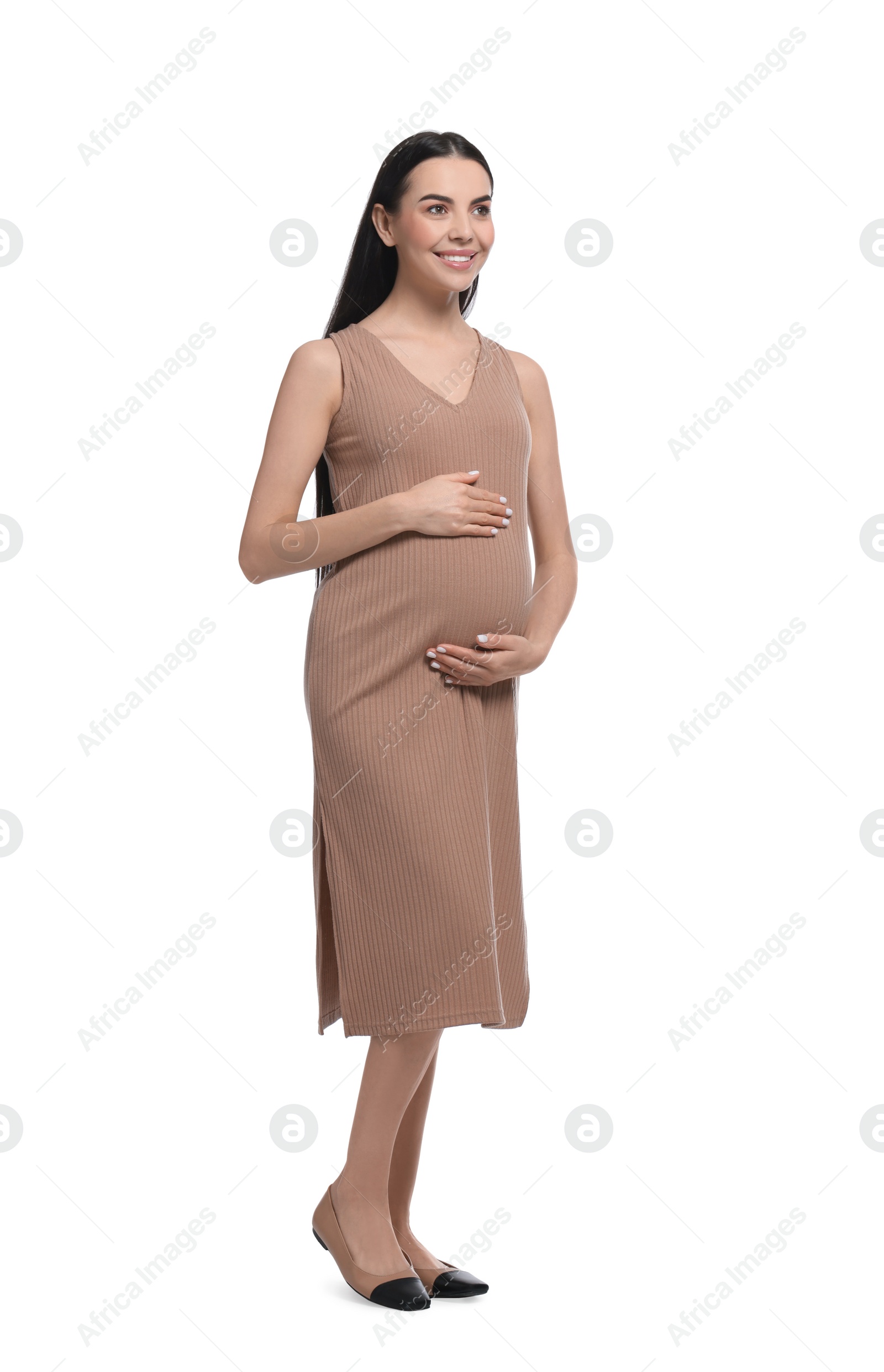 Photo of Beautiful happy pregnant woman isolated on white