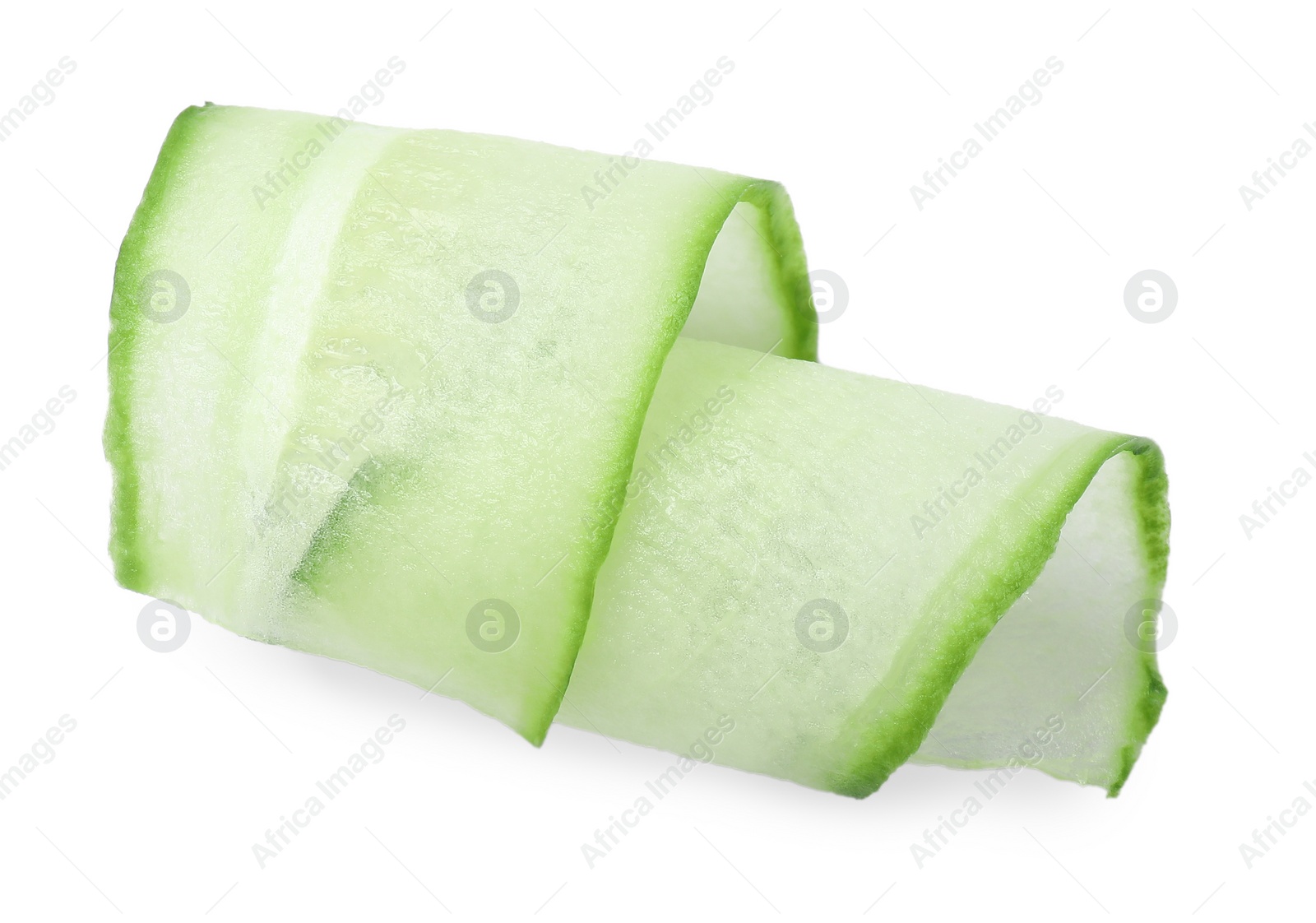 Photo of Slice of fresh cucumber isolated on white, top view