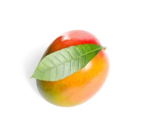 Photo of Delicious ripe mango on white background. Tropical fruit