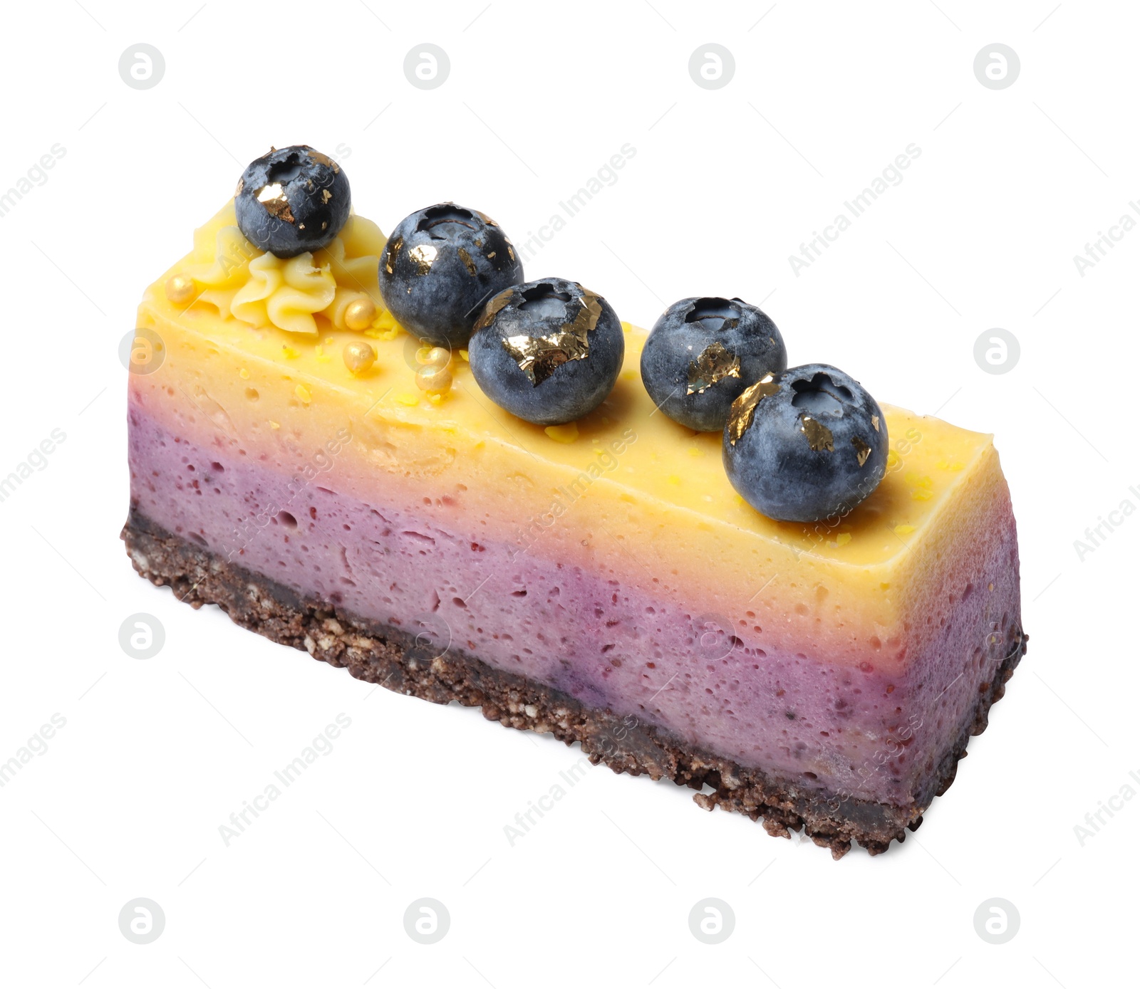 Photo of Delicious cheesecake with blueberry isolated on white