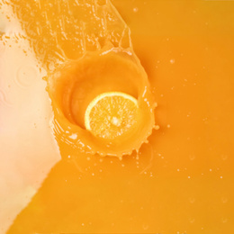 Delicious orange slice in juice, top view