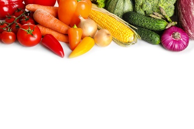 Photo of Different fresh organic vegetables on white background