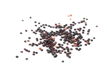 Raw black quinoa seeds on white background