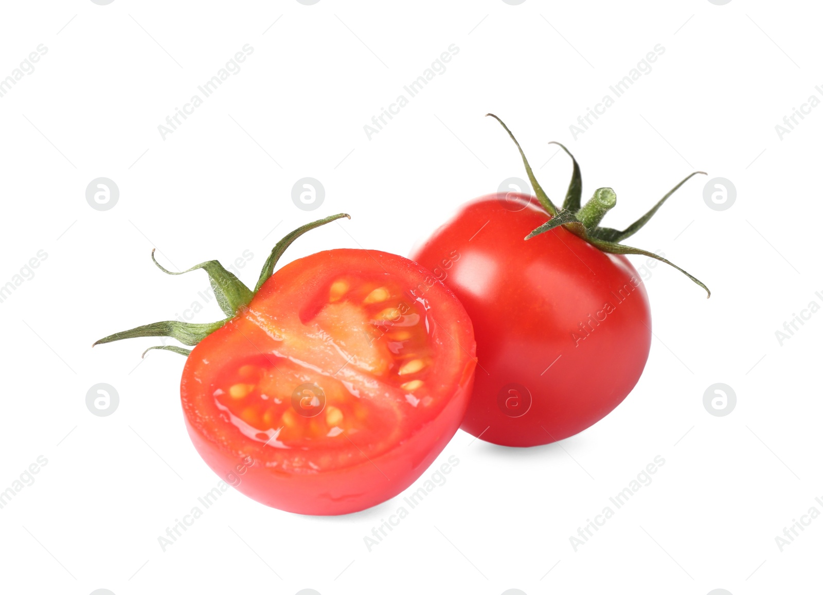 Photo of Tasty fresh raw tomatoes isolated on white