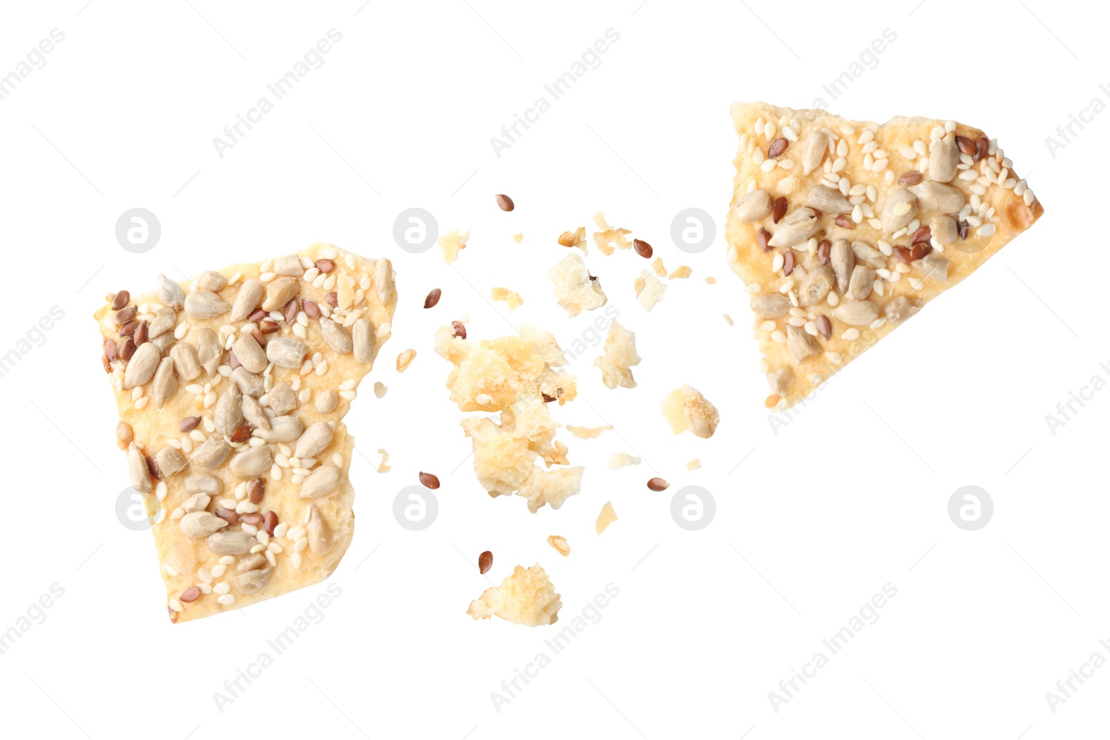 Image of Crushed cracker and crumbs on white background