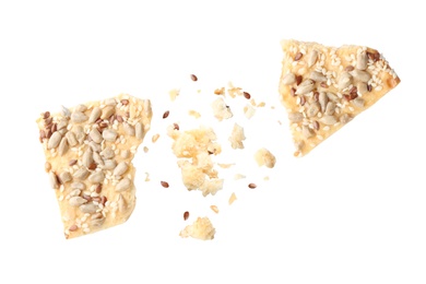 Image of Crushed cracker and crumbs on white background