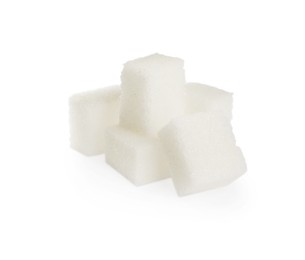Photo of Cubes of refined sugar isolated on white