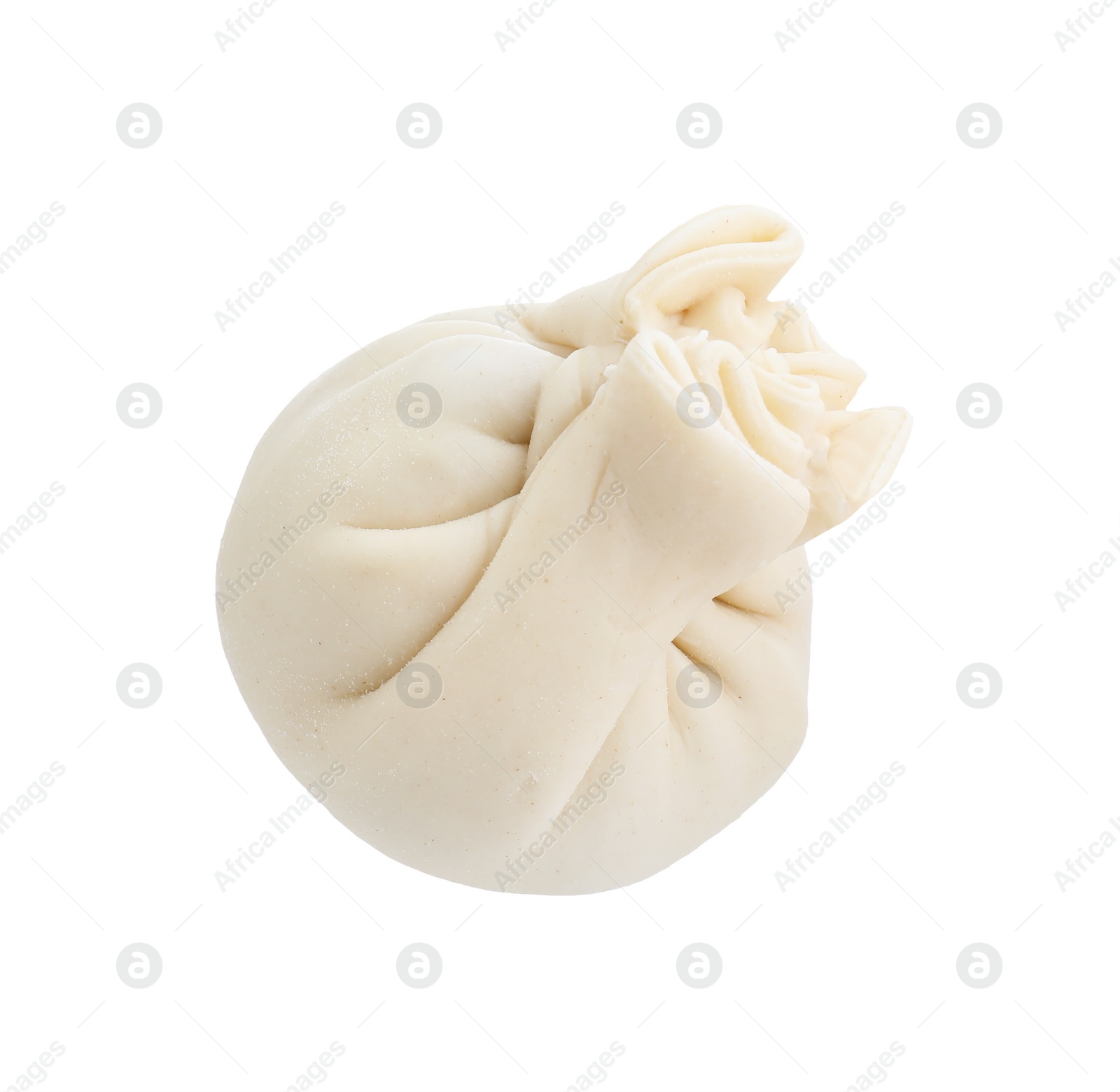 Photo of Uncooked khinkali (dumpling) isolated on white. Georgian cuisine