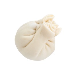 Photo of Uncooked khinkali (dumpling) isolated on white. Georgian cuisine