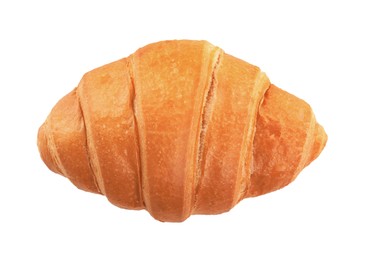 Photo of Delicious fresh crispy croissant isolated on white, top view