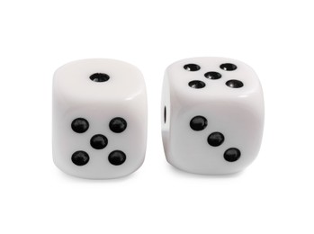 Photo of Two dices isolated on white. Game cubes