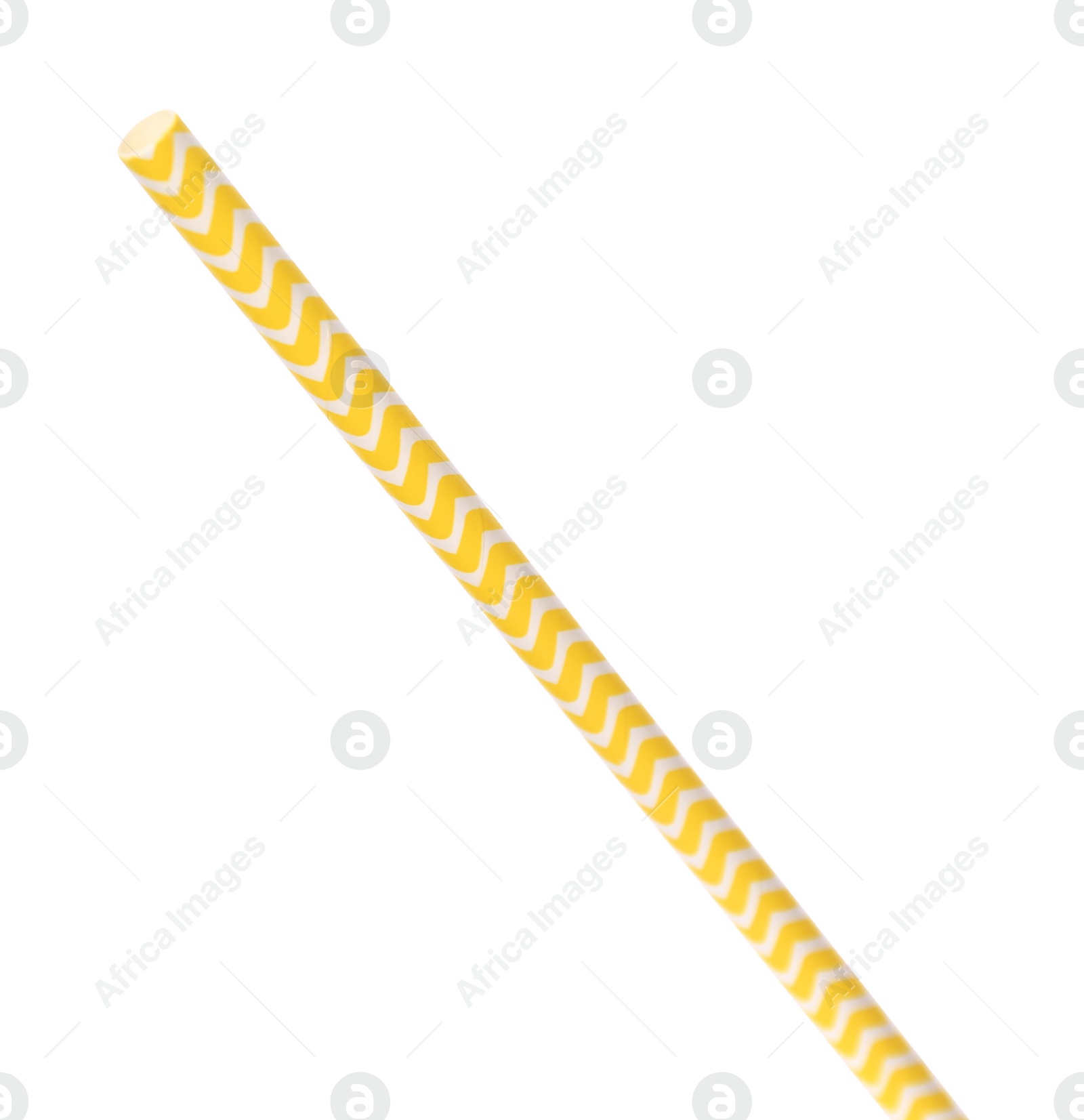 Photo of One striped paper straw for drinking isolated on white