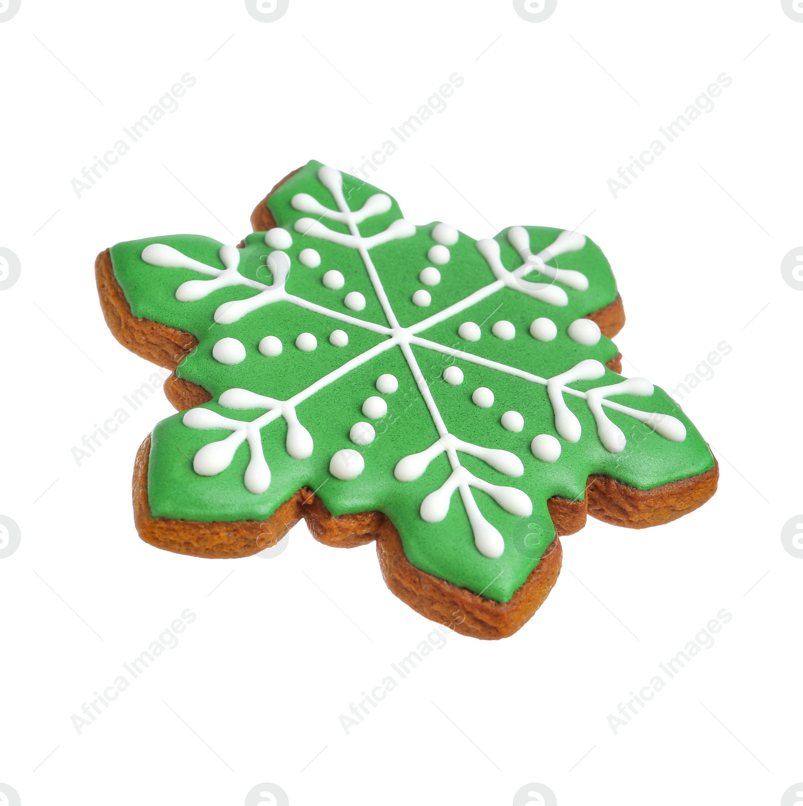 Photo of Tasty Christmas cookie in shape of snowflake isolated on white