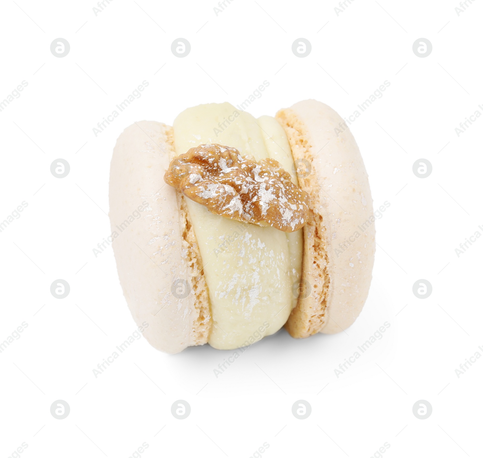 Photo of One delicious sweet macaron isolated on white