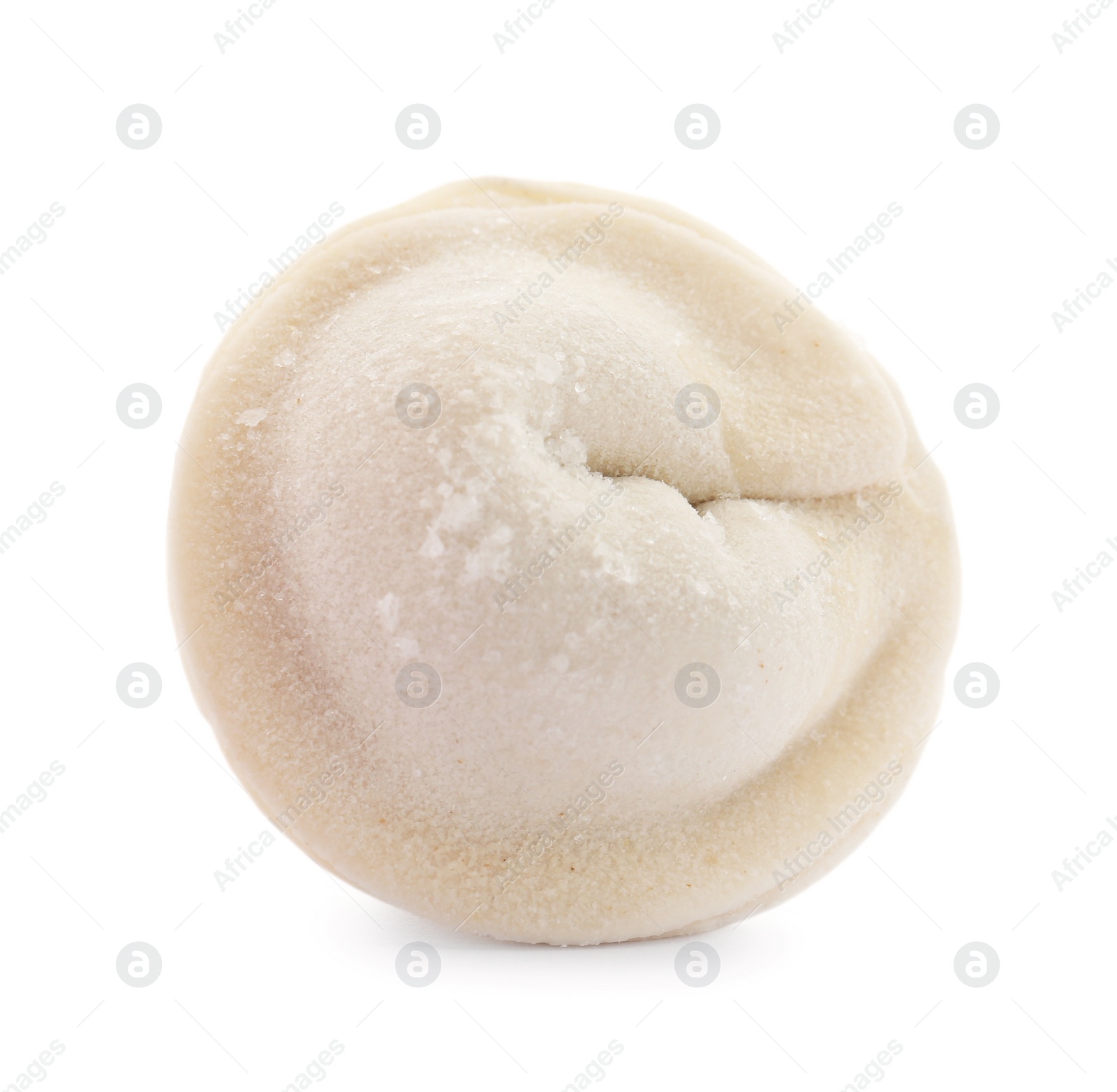 Photo of Raw dumpling with tasty filling on white background