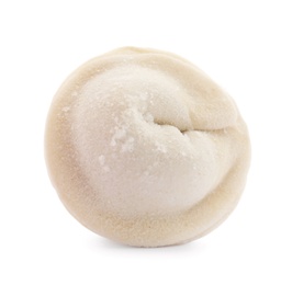 Raw dumpling with tasty filling on white background