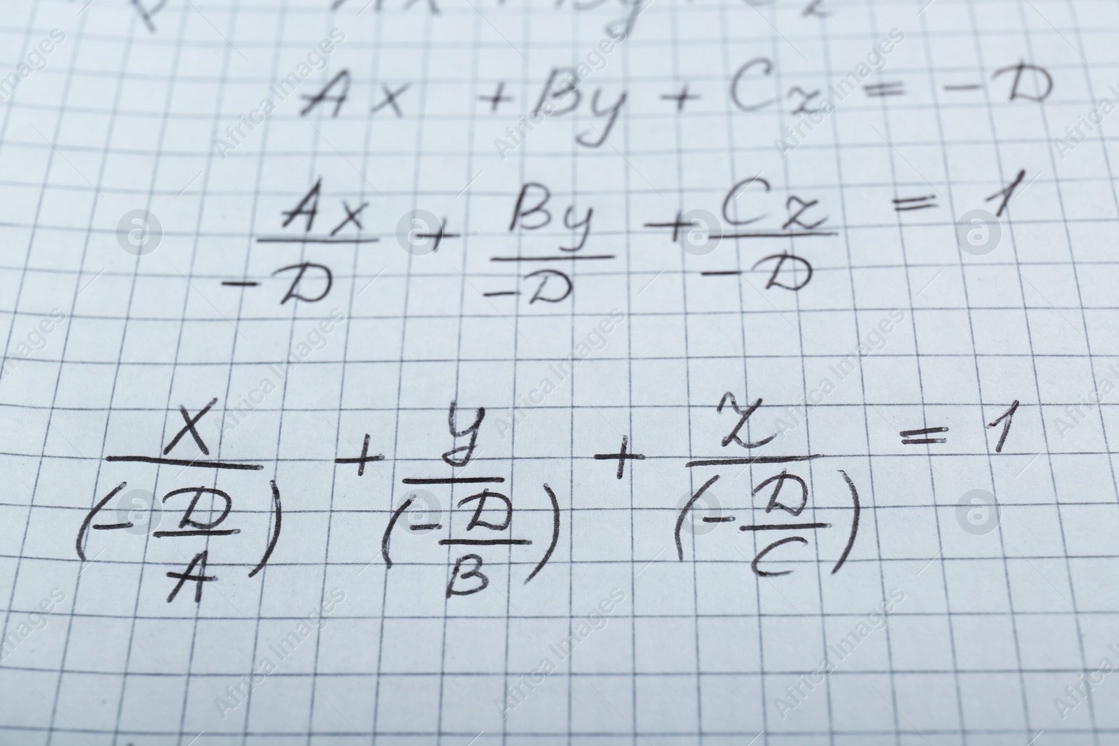 Photo of Sheet of paper with different mathematical formulas, closeup