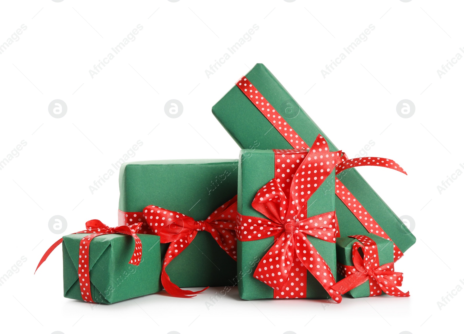 Photo of Set of Christmas gifts on white background