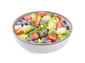 Delicious salad with cauliflower and tomato isolated on white