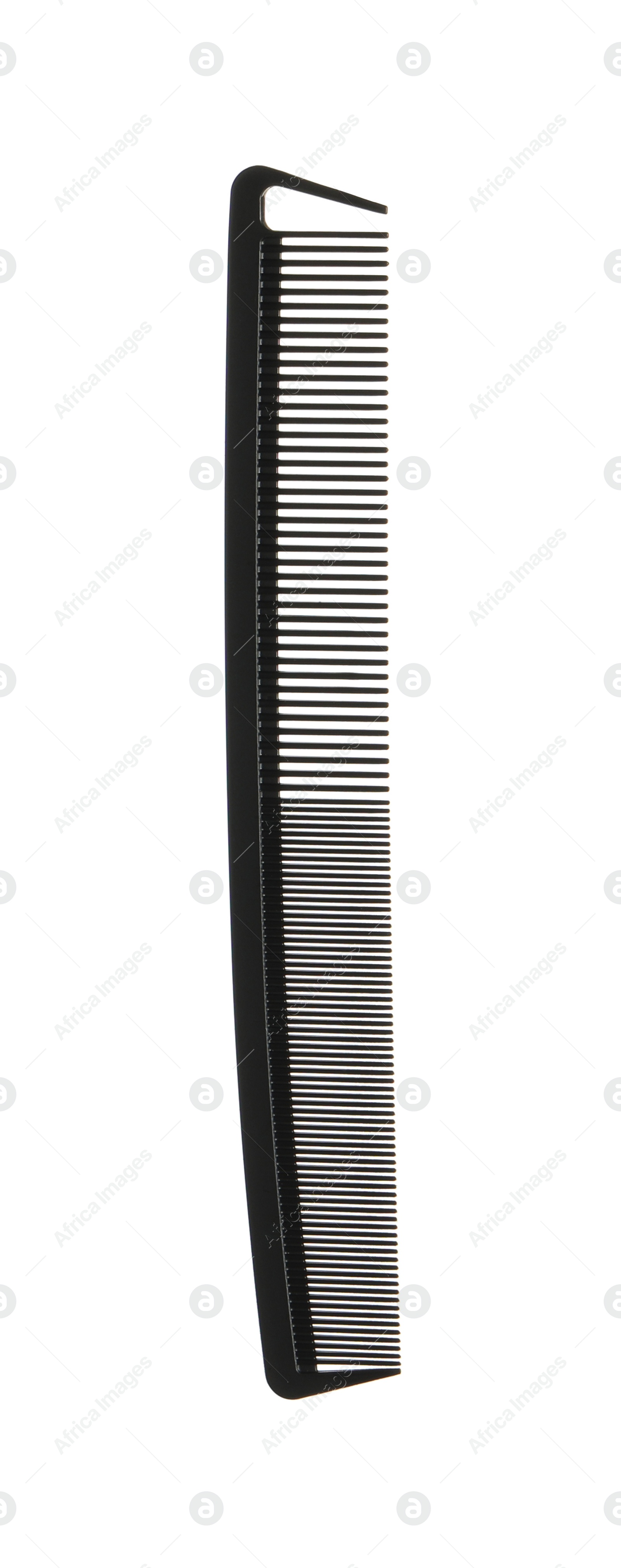 Photo of Hairdresser tool. Black hair comb isolated on white