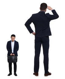 Image of Giant boss and sad small man on white background