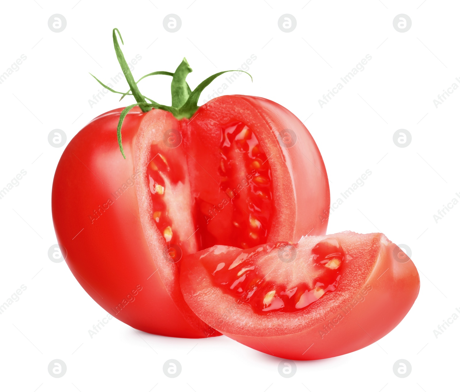 Photo of Cut red ripe tomato isolated on white