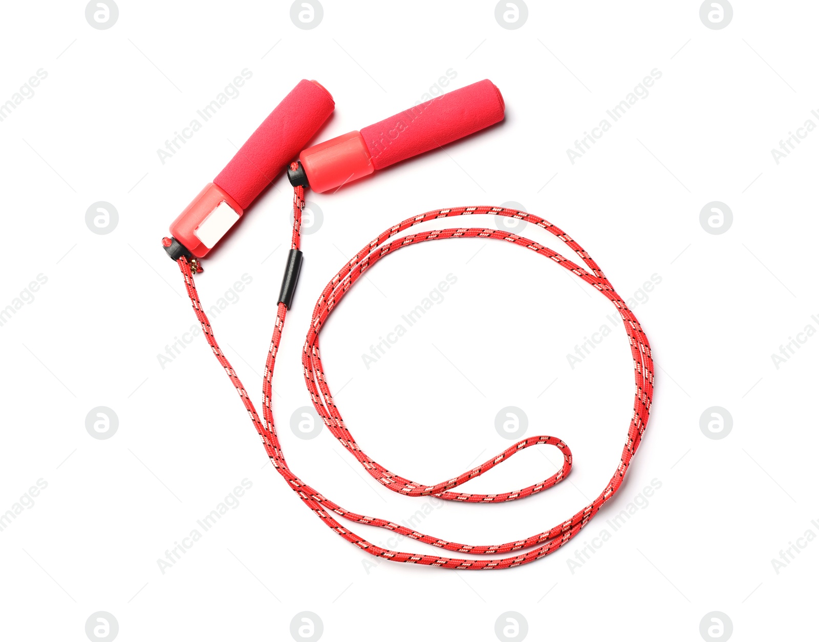 Photo of Jump rope on white background, top view