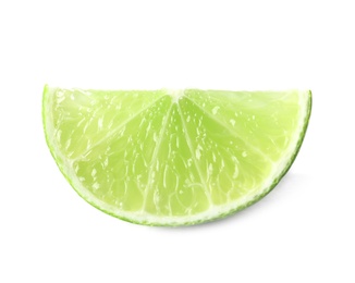 Slice of fresh ripe lime on white background