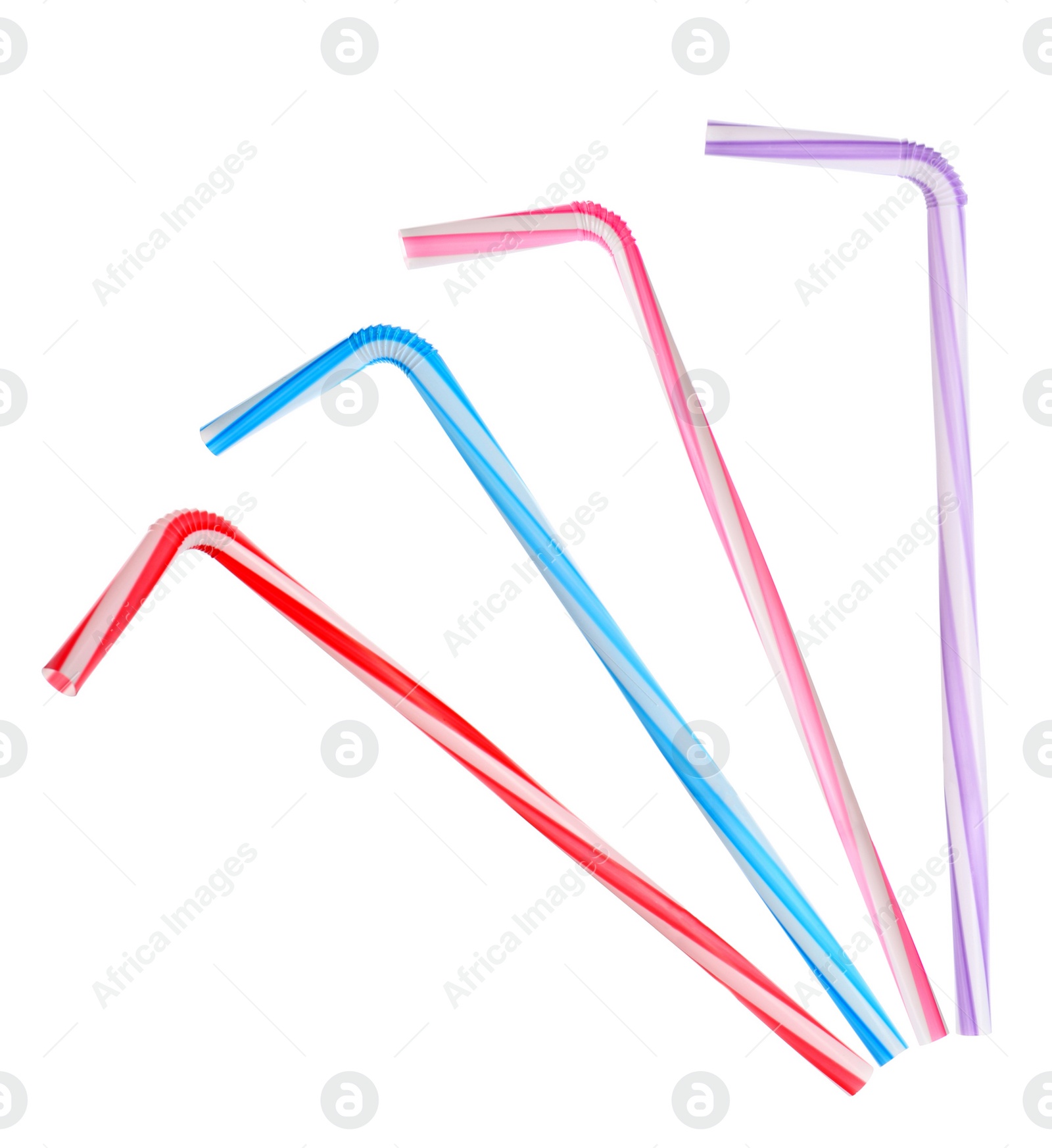 Image of Set with different straws for drinks on white background