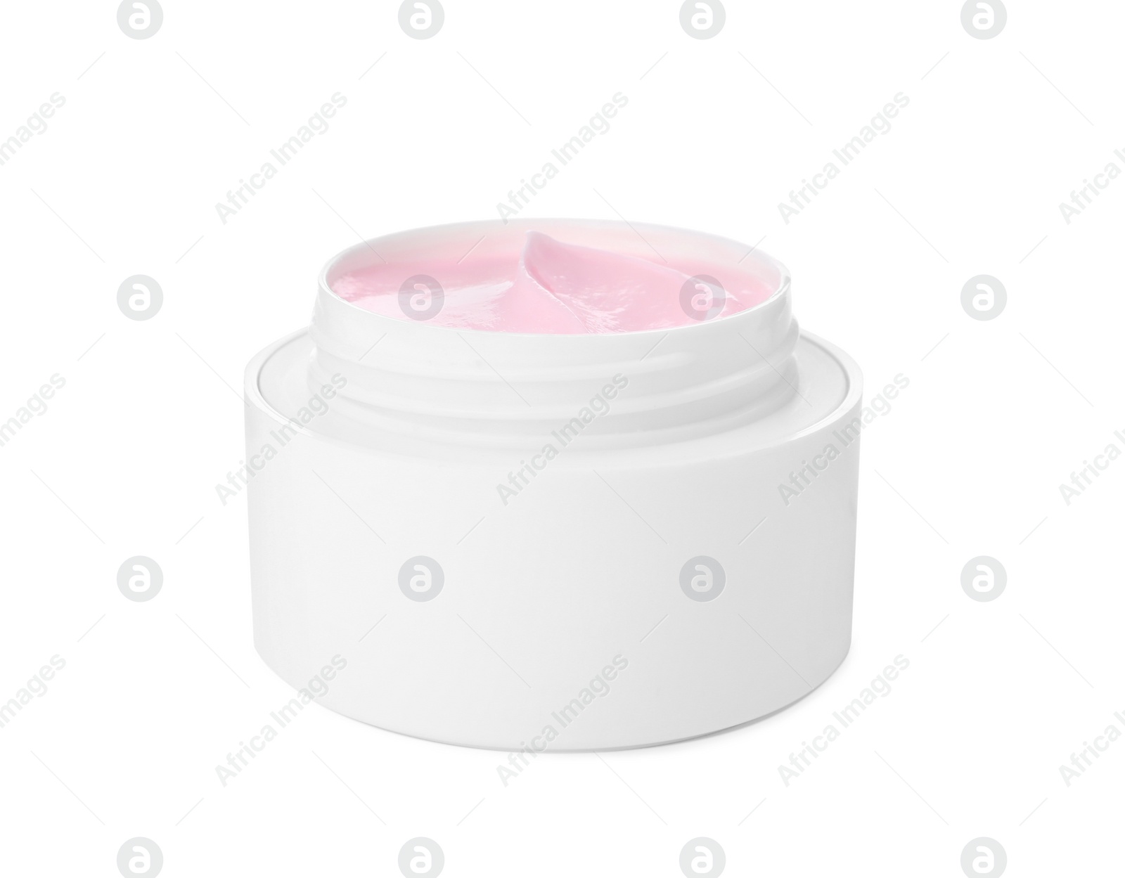 Photo of Jar with natural pomegranate facial mask isolated on white