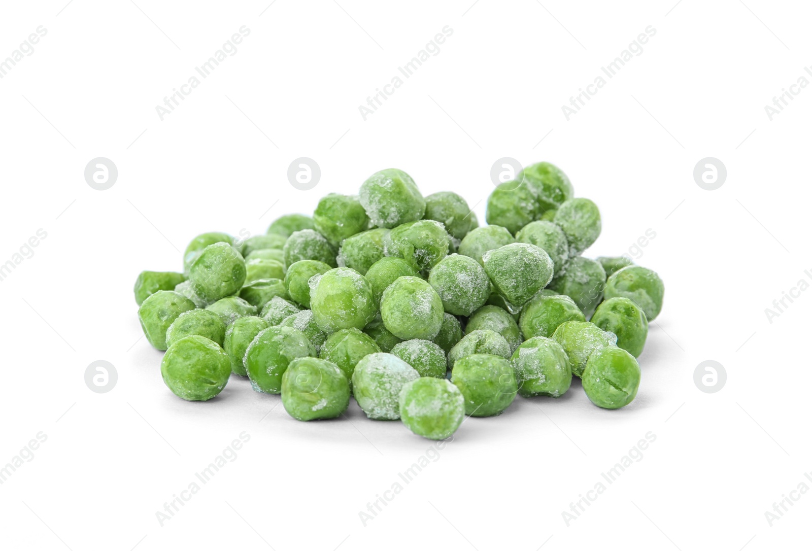 Photo of Frozen peas on white background. Vegetable preservation