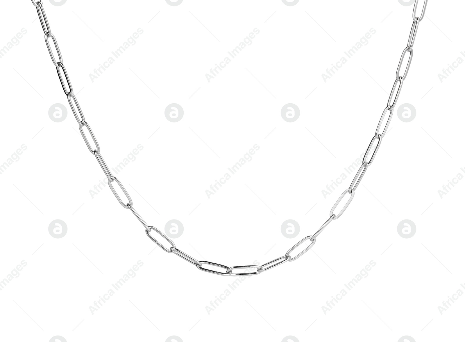 Photo of One metal chain isolated on white. Luxury jewelry