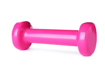 Photo of Color dumbbell on white background. Home fitness