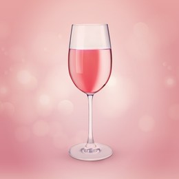 Image of Glass of expensive rose wine on pink background