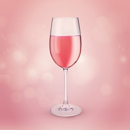 Glass of expensive rose wine on pink background