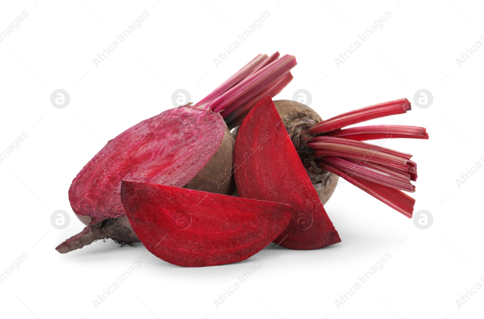 Photo of Whole and cut red beets isolated on white