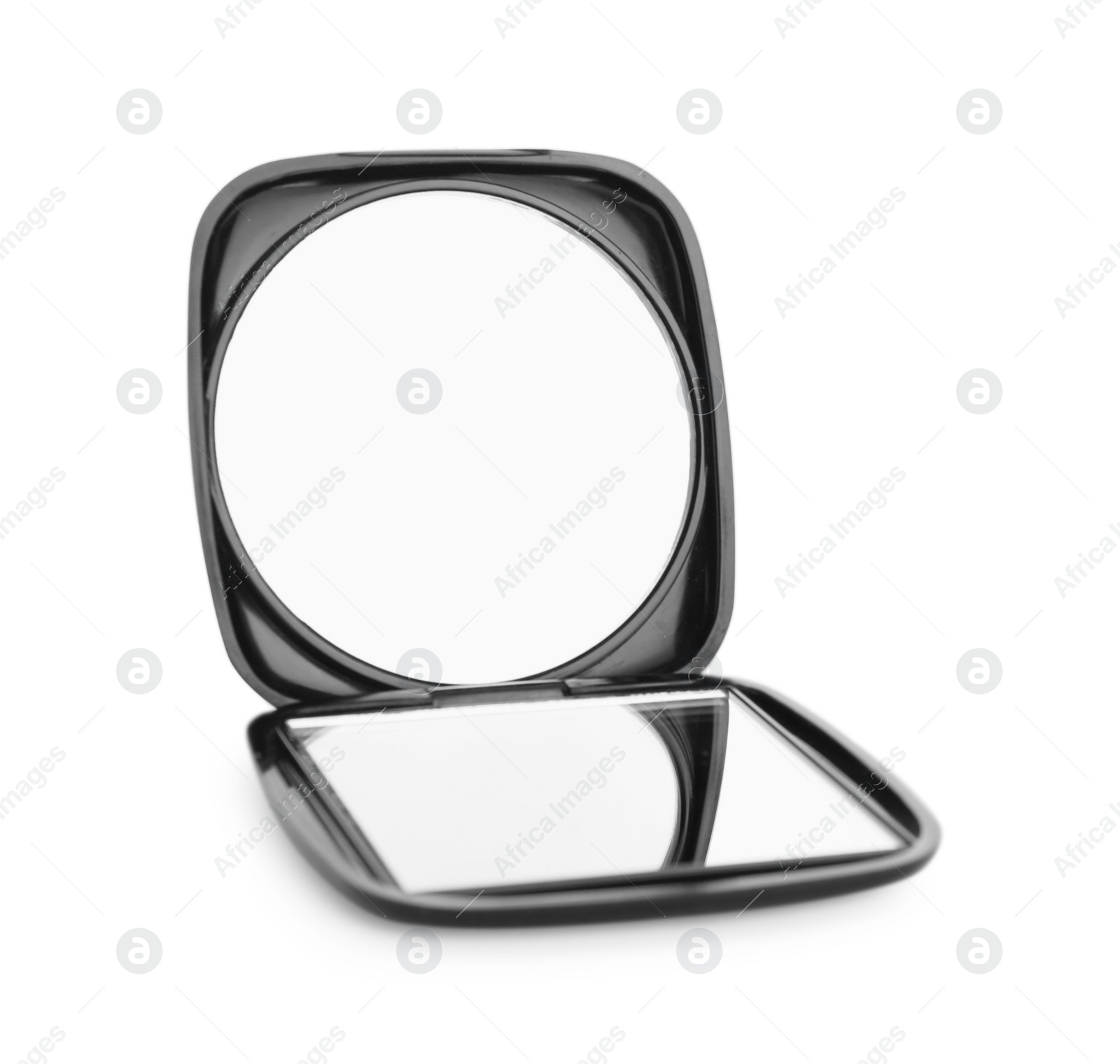 Photo of Stylish cosmetic pocket mirror isolated on white