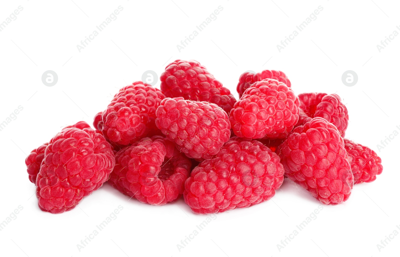 Photo of Delicious ripe sweet raspberries isolated on white