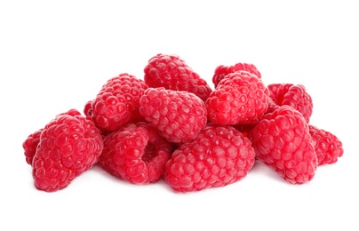 Delicious ripe sweet raspberries isolated on white