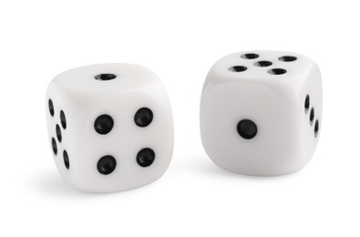Photo of Two dices isolated on white. Game cubes