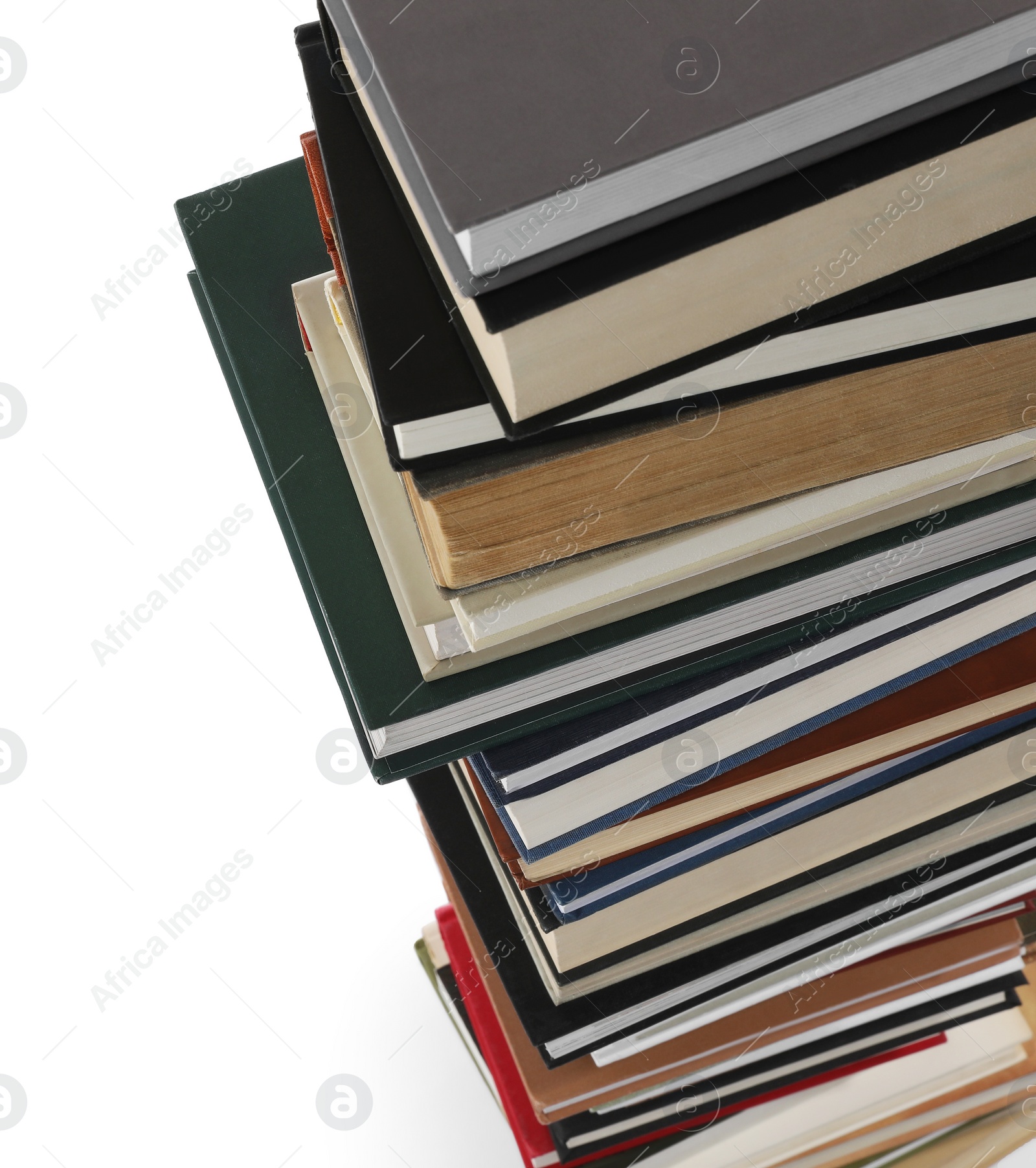 Photo of Stack of many different books isolated on white