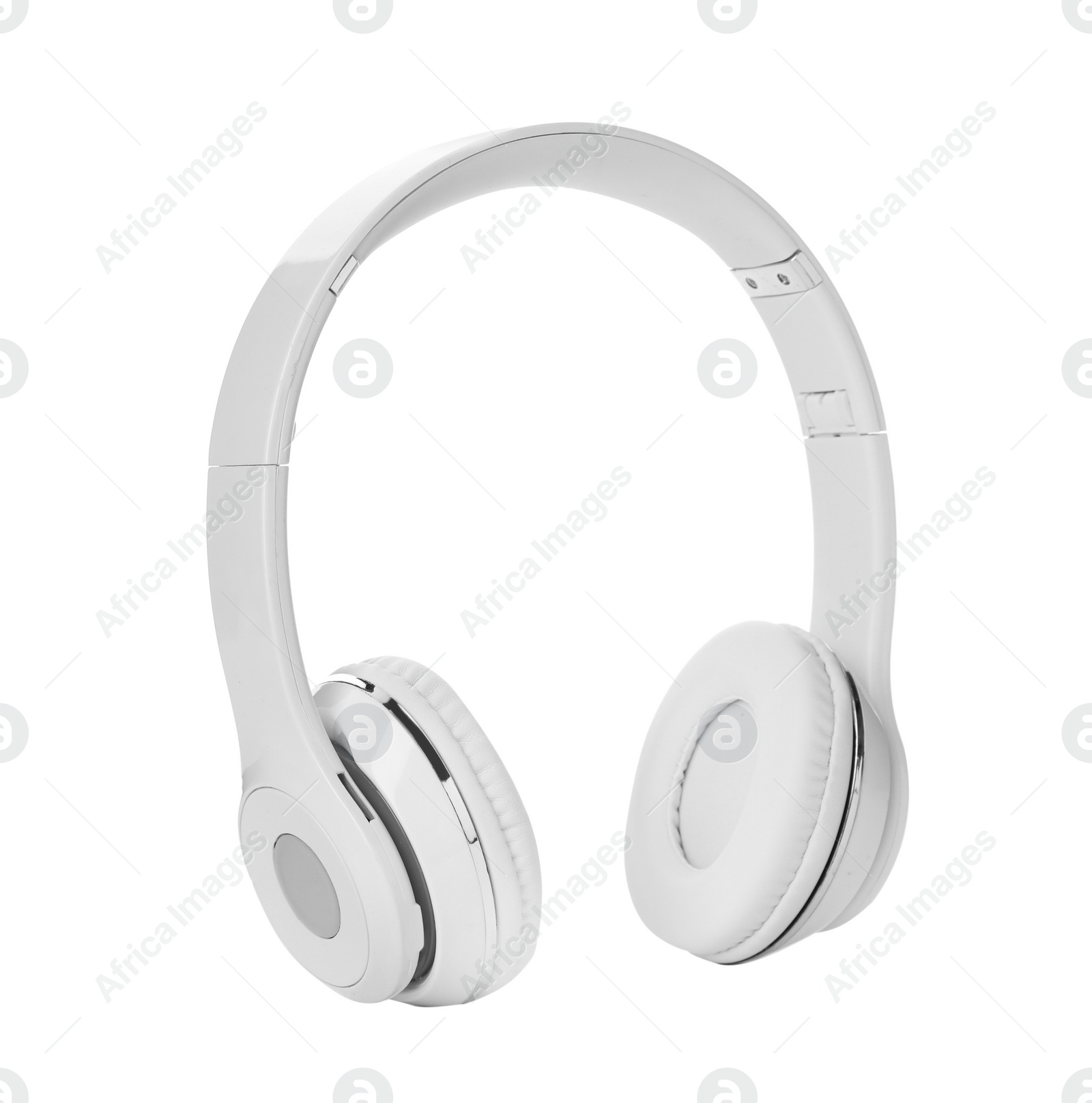 Photo of Stylish modern headphones with earmuffs on white background