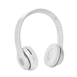 Photo of Stylish modern headphones with earmuffs on white background