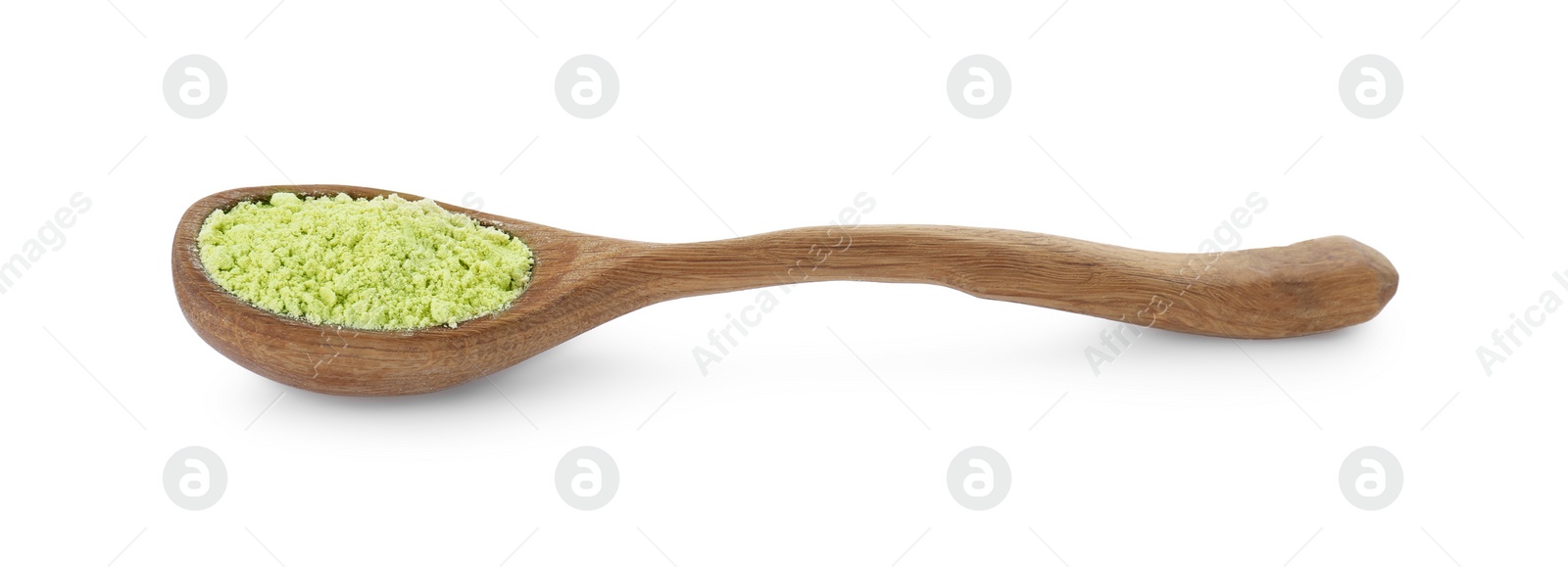 Photo of Wooden spoon of celery powder isolated on white