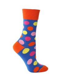 Photo of One new colorful sock isolated on white